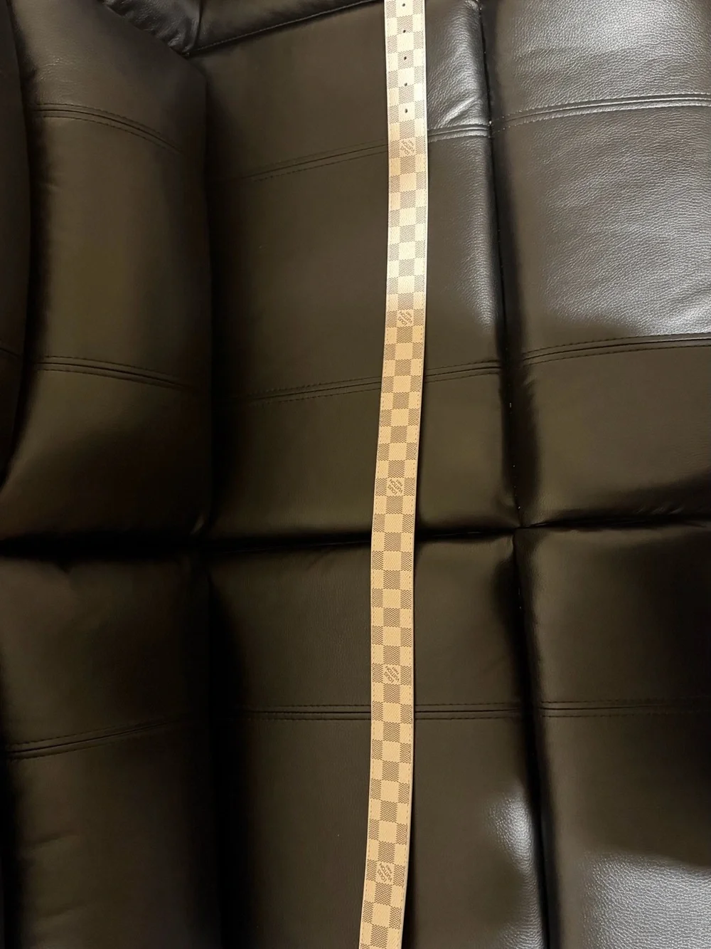 Louis Vuitton Beige Checkered Strap with Silver Buckle Size 42